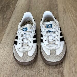 Adidas Kids White and Black Sneakers with Blue Logo